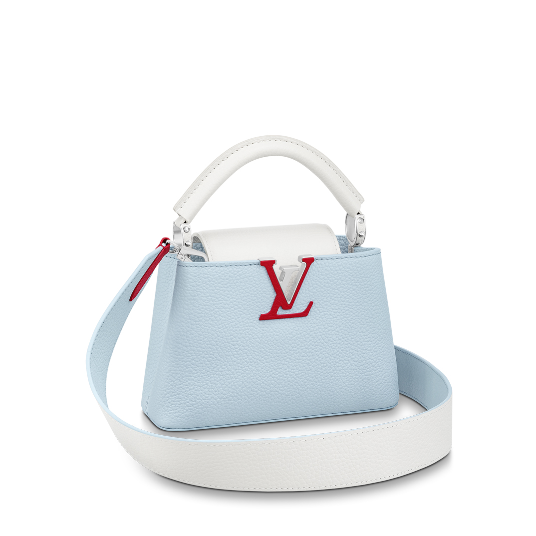 Louis Vuitton CAPUCINES MINI Taurillon Leather Bag M57519 Blue Olympus/White